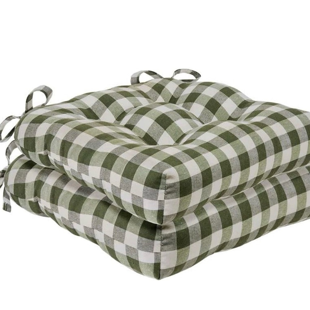 2 Seat Farmhouse Green White Seat Cushions New Open Box